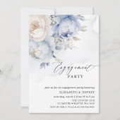 Moderne elegante, blaue Flora Engagement Party Einladung (Vorderseite)