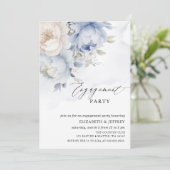 Moderne elegante, blaue Flora Engagement Party Einladung (Stehend Vorderseite)
