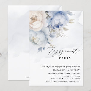 Moderne elegante, blaue Flora Engagement Party Einladung