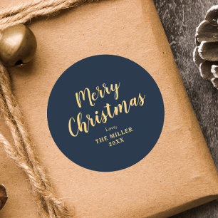 Moderne elegante blaue Frohe Weihnachten Familie Runder Aufkleber