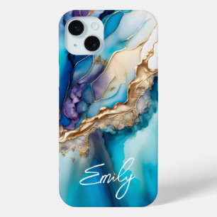 Moderne elegante blaue goldene Marmor-Personalisie Case-Mate iPhone Hülle