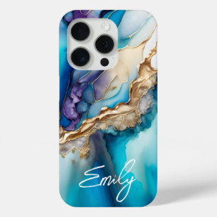 Moderne elegante blaue goldene Marmor-Personalisie Case-Mate iPhone Hülle