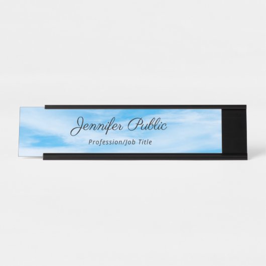 Moderne elegante Blaue Himmelswolken-Vorlage Schreibtischnamensplakette (Vorderseite )