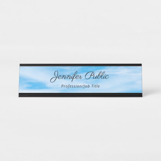 Moderne elegante Blaue Himmelswolken-Vorlage Schreibtischnamensplakette (Vorderseite )