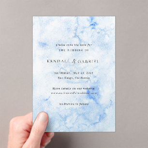 Moderne elegante blaue Hochzeit - Merkt Euch den T Acryleinladungen