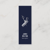 Moderne Elegante blaue Imitate Silberschere Kamm Mini Visitenkarte (Vorderseite)