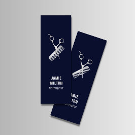 Moderne Elegante blaue Imitate Silberschere Kamm Mini Visitenkarte