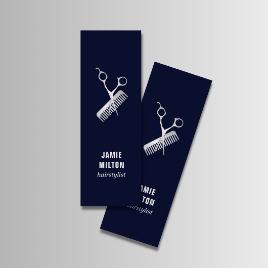 Moderne Elegante blaue Imitate Silberschere Kamm Mini Visitenkarte