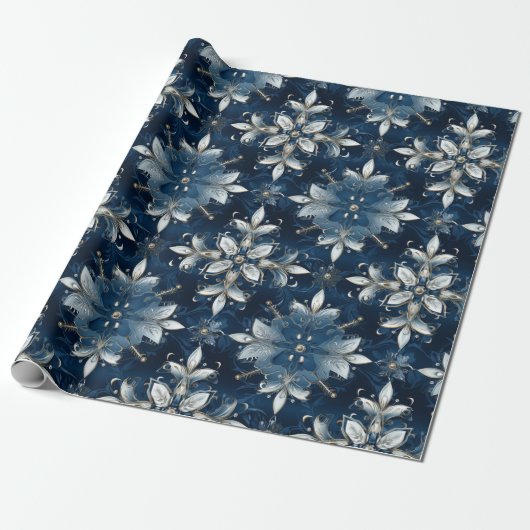 Moderne Elegante Blaue Jeweled Snowflakes Geschenkpapier (Ungerollt)