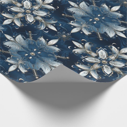 Moderne Elegante Blaue Jeweled Snowflakes Geschenkpapier (Ecke)