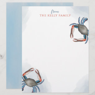 Moderne Elegante Blaue Krabbe Minimalistisch Wasse Briefbogen
