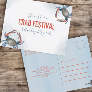 Moderne elegante Blaue Krabbe Minimalistische Wass Postkarte