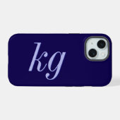 Moderne elegante blaue Monogramm-Initialen iPhone 15 Hülle (Rückseite (Horizontal))