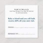 Moderne Elegante Blaue Schönheit Empfehlungskarte (Rückseite)