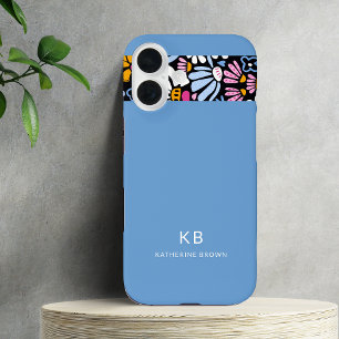 Moderne elegante blaue schwarze Blumengestaltung  iPhone 16 Hülle