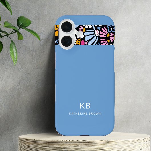 Moderne elegante blaue schwarze Blumengestaltung  Case-Mate iPhone Hülle