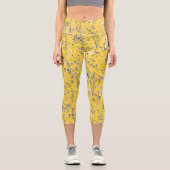 Moderne elegante blaue Senf-Gelbe Wildblumen Capri Leggings (Vorderseite)
