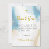 Moderne elegante blaue Taufe Danke Karte (Vorderseite)