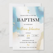 Moderne elegante Blaue Taufe Einladung (Vorderseite)