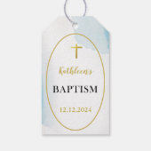 Moderne elegante Blaue Taufe Geschenkanhänger (Rückseite)
