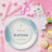 Moderne elegante Blaue Taufe Pappteller (Party)