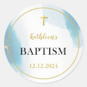 Moderne elegante Blaue Taufe Runder Aufkleber (Vorderseite)