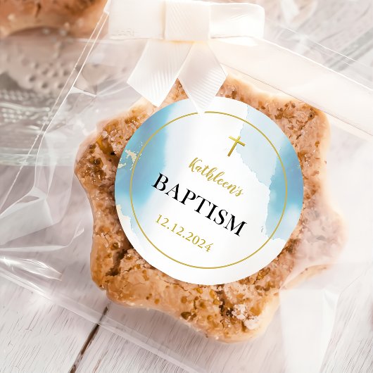 Moderne elegante Blaue Taufe Runder Aufkleber