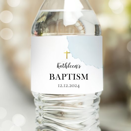 Moderne elegante Blaue Taufe Wasserflaschenetikett