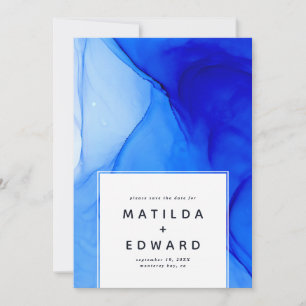 moderne elegante blaue und weiße Hochzeit Ankündigung