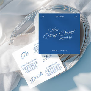 Moderne elegante blaue und weiße Hochzeits-Detailk Einladung