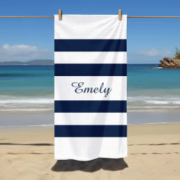Moderne elegante blaue und weiße Streifen Muster N Strandtuch