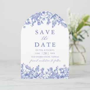 Moderne elegante blaue vintage-florale Save-the-Da Einladung
