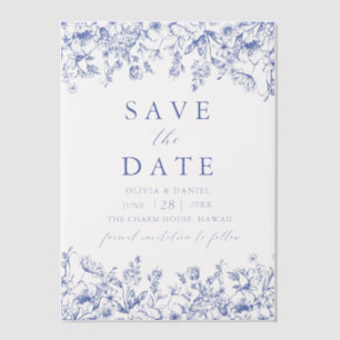Moderne elegante blaue vintage-florale Save-the-Da Pergament Einladungen