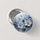 Moderne elegante blaue weiße botanische Blumen Button (Vorne & Hinten)