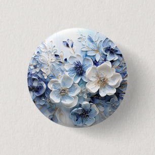 Moderne elegante blaue weiße botanische Blumen Button