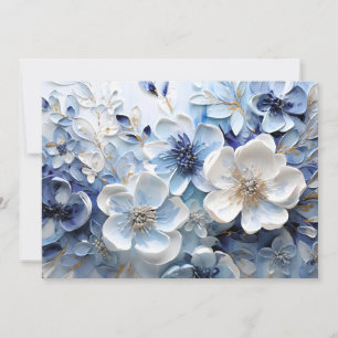 Moderne elegante blaue weiße botanische Blumen Feiertagskarte