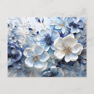Moderne elegante blaue weiße botanische Blumen Feiertagspostkarte