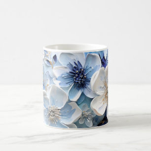 Moderne elegante blaue weiße botanische Blumen Kaffeetasse