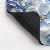 Moderne elegante blaue weiße botanische Blumen Mousepad (Ecke)