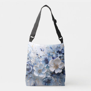 Moderne elegante blaue weiße botanische Blumen Tragetaschen Mit Langen Trägern