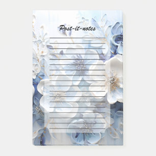 Moderne elegante blaue weiße botanische Blüten Post-it Klebezettel