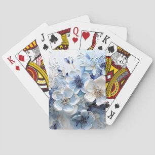 Moderne elegante blaue weiße botanische Blüten Spielkarten