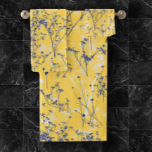 Moderne, elegante blaue Wildblumen Mustard Yellow