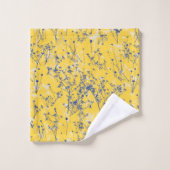 Moderne, elegante blaue Wildblumen Mustard Yellow Badhandtuch Set (Waschlappen)
