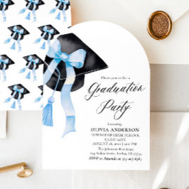 Moderne elegante Blue Bow Graduation Cap Arched Einladung