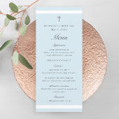 Moderne elegante Blue Boys Taufe Menükarte