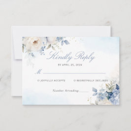 Moderne elegante Blue Floral Wedding RSVP Card Karte