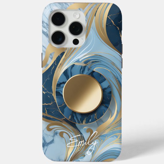 Moderne Elegante Blue Gold Marmor Case-Mate iPhone Hülle (Rückseite)