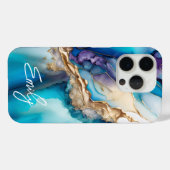 Moderne Elegante Blue Gold Marmor Personalisiert N Case-Mate iPhone Hülle (Rückseite (Horizontal))