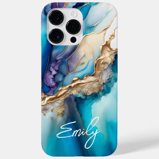 Moderne Elegante Blue Gold Marmor Personalisiert N Case-Mate iPhone Hülle (Rückseite)